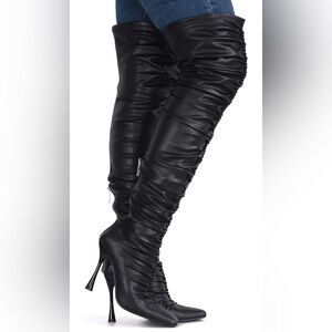 Cape Robbin Whatsis Faux Leather Thigh High Over The Knee Boots Black